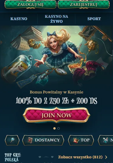 BetAlice Casino Online na smartfonie BetAlice Casino Online na smartfonie – mobilna strona z banerem bonusu i kategoriami